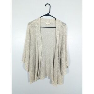 Eileen Fisher cardigan 2XL Linen Cotton Blend Cream Open Knit Crop Beachy Summer